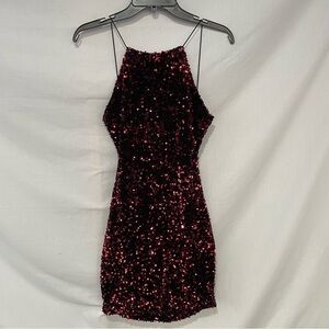B Darlin Burgundy and Black Sequin Bodycon Mini Dress Size 3/4